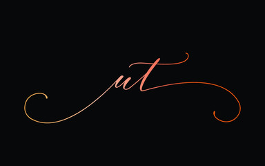 ut or u, t Lowercase Cursive Letter Initial Logo Design, Vector Template