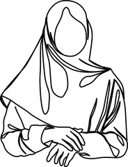 one line continuous drawing hijab woman half body