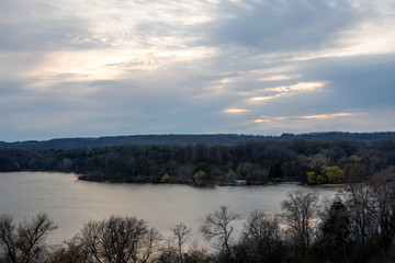 View of Coastline in Hamilton, Ontario during Sunset with Cloudy weather