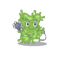 Salmonella enterica in doctor cartoon character with tools