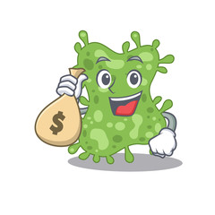 Rich salmonella enterica cartoon design holds money bags