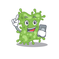 Salmonella enterica cartoon character speaking on phone