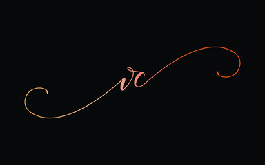 vc or v, c Lowercase Cursive Letter Initial Logo Design, Vector Template