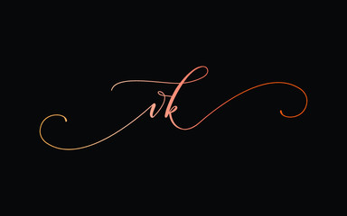 vk or v, k Lowercase Cursive Letter Initial Logo Design, Vector Template