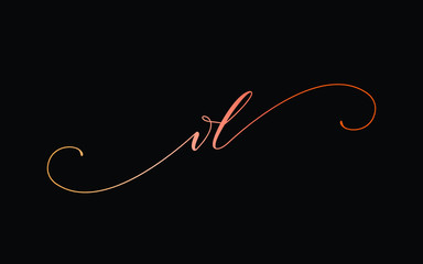vl or v, l Lowercase Cursive Letter Initial Logo Design, Vector Template