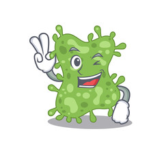 Happy salmonella enterica cartoon design concept with two fingers