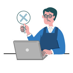 男性　メガネ  エプロン　主夫　パソコン　主夫　バツ