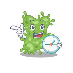 Salmonella enterica mascot design concept smiling with clock