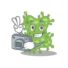 Salmonella enterica mascot design as a professional photographer working with camera