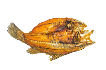 Fried snapper fish isolated on white background with clipping path.