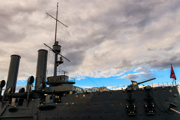Old revolutionary Aurora cruiser,  the symbol of the October revolution, currently preserved as a...