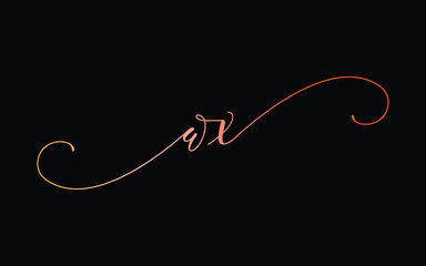 wx or w, x Lowercase Cursive Letter Initial Logo Design, Vector Template