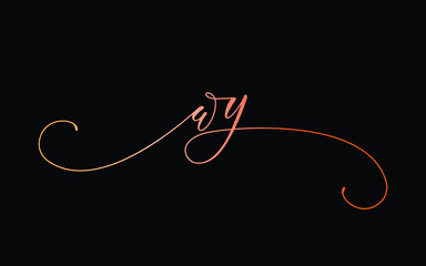 wy or w, y Lowercase Cursive Letter Initial Logo Design, Vector Template