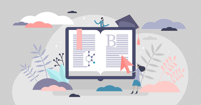 E-learning vector illustration. Distance teaching flat tiny persons concept