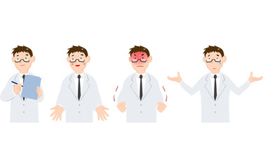 白衣男性の喜怒哀楽のジェスチャーセット