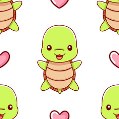 Obraz premium Seamless pattern, cute kawaii hand drawn turtle doodles