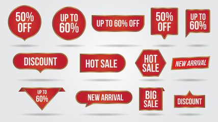 Sale discount lebel collection banner and icons corners, labels, curls and tabs.Shopping tags new collection offers isolated.