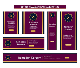 set of ramadan kareem background design, modern islamic banner collection, fasting, web, poster, flyer, advertising illustration design