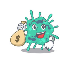 Rich shigella boydii cartoon design holds money bags