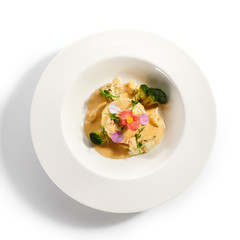 Pike fish souffle in plate