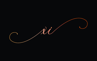 xi or x, i Lowercase Cursive Letter Initial Logo Design, Vector Template