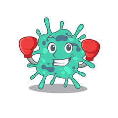 A sporty boxing athlete mascot design of shigella boydii with red boxing gloves