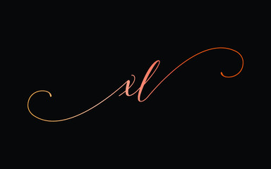 xl or x, l Lowercase Cursive Letter Initial Logo Design, Vector Template