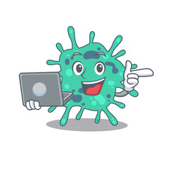 Cartoon character of shigella boydii clever student studying with a laptop