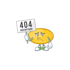 Sad face of oil capsule cartoon character raised up 404 boards