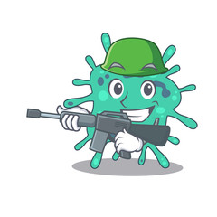 A cartoon picture of shigella boydii in Army style with machine gun