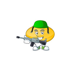 An elegant oil capsule Army mascot design style using automatic gun