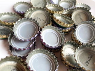 Close up beer bottle cap background.