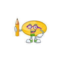 Oil capsule student cartoon character studying with pencil