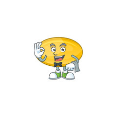 A oil capsule waiter cartoon character ready to serve