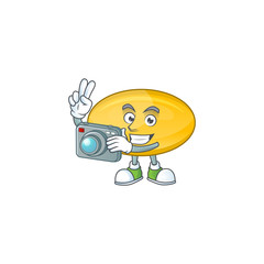 Oil capsule photographer mascot design concept using an expensive camera