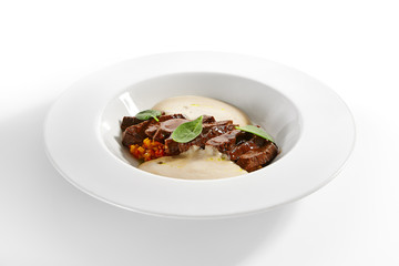 Beef heart ragout and vegetables