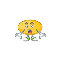 A cartoon design of oil capsule showing an amazed gesture