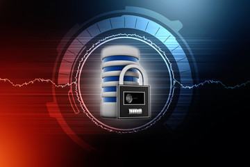 3d illustration Database storage security concept. Disk with lock
