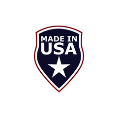 Made in USA shield badge with USA flag elements isolated on white background
