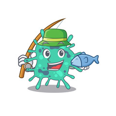 Cartoon design concept of shigella boydii while fishing