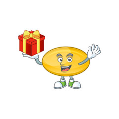 Charming oil capsule mascot design has a red box of gift