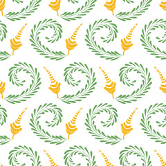 leaves and flowers with white background seamless pattern