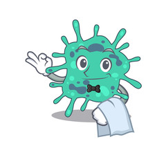 A cartoon character of shigella boydii waiter working in the restaurant