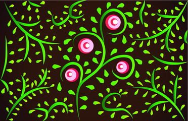 Set of green branches and leaves ornament 