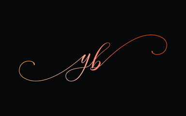 yb or y, b Lowercase Cursive Letter Initial Logo Design, Vector Template