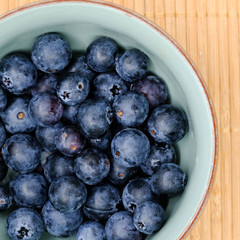 Freshly picked blueberries in bowl. Juicy and fresh blueberry with green leaves on rustic table. Bilberry on wooden Background. sparkleberry antioxidant. Concept for healthy eating