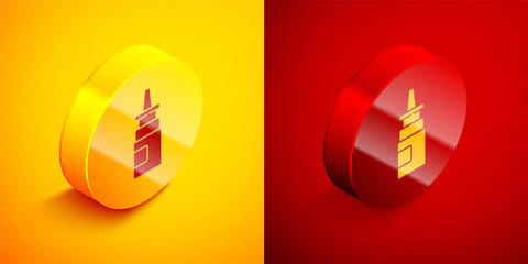 Isometric Bottle nasal spray icon isolated on orange and red background. Circle button. Vector Illustration