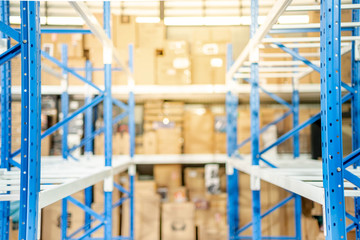 The metal rack prepare to assembling  in warehouse or storage and shelves for put cardboard boxes of products.