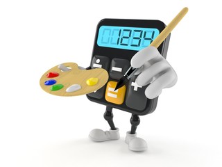 Calculator character holding paintbrush and paint palette