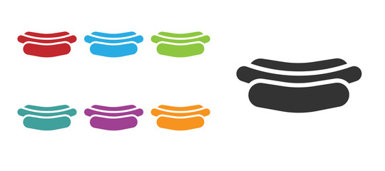 Black Hotdog sandwich icon isolated on white background. Sausage icon. Fast food sign. Set icons colorful. Vector Illustration